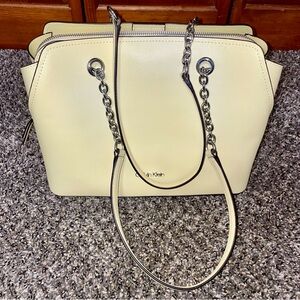Calvin Klein Pale Yellow Pebble Leather Shoulder Bag